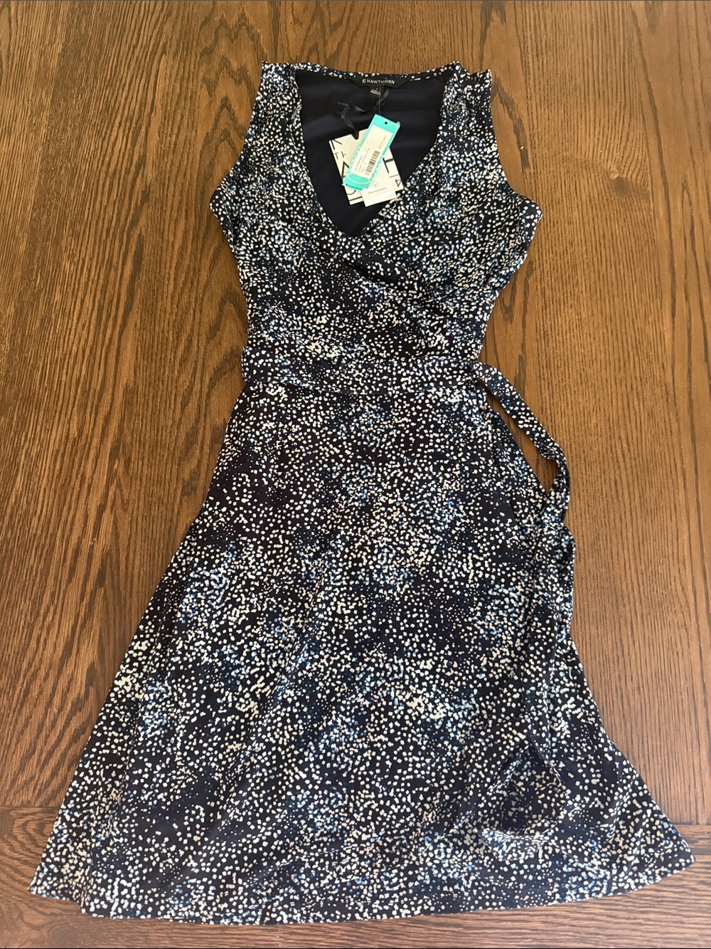 41 Hawthorn Navy and White Speckled Sleeveless Wrap Midi Dress with Tie Waist